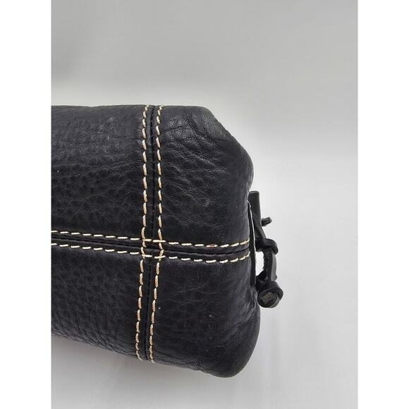 Y2K Dooney & Bourke Black Pebbled Leather Mini East West Slouch Hobo Duck Charm - Picture 6 of 14